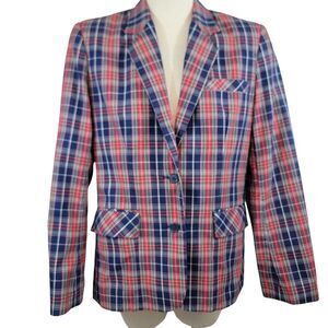 Carson Pirie Scott Blazer Womens 14 Blue Vintage Plaid Jacket Preppy Career